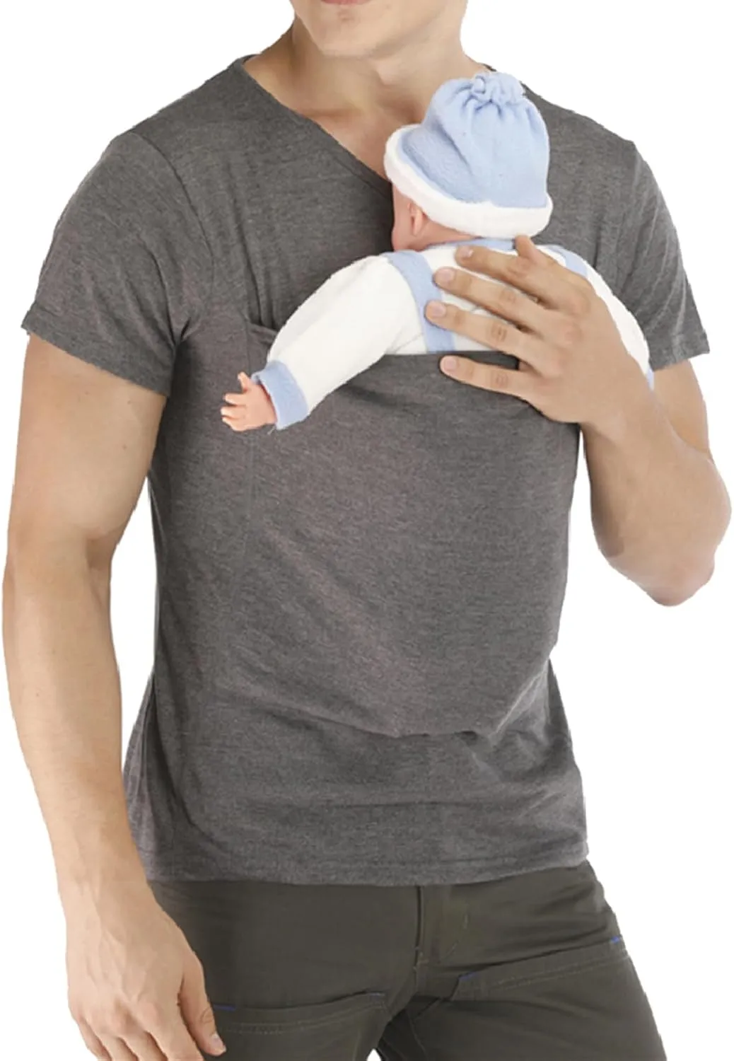 Men's Baby Carrier Soothe V Neck Short Sleeve Kangaroo T Shirt