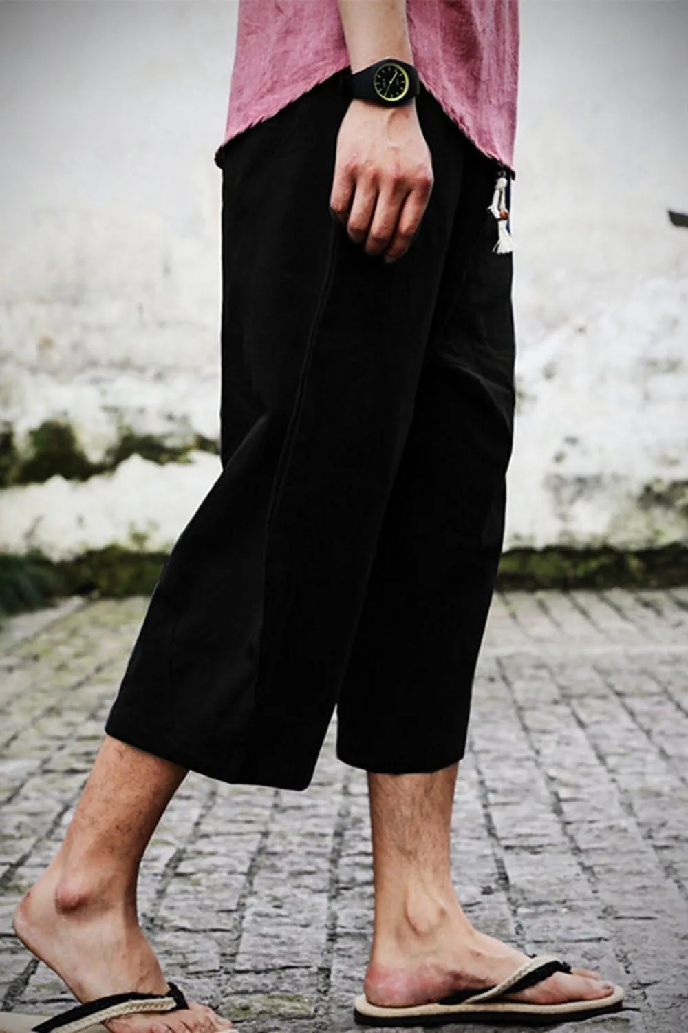 Mens Casual Baggy Cotton Linen Pocket Lounge Harem Pants Beach Long Shorts