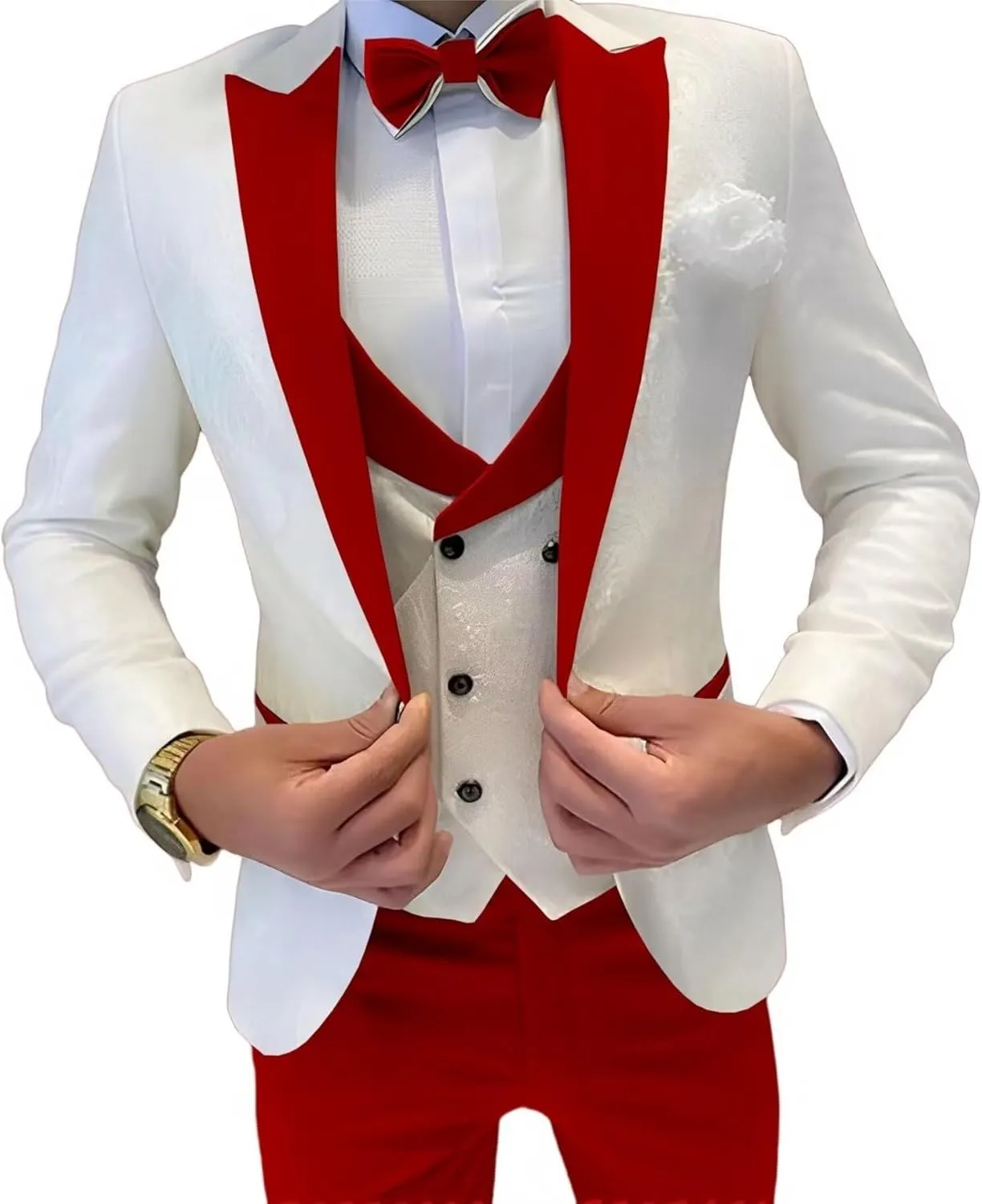 Mens Jacquard Suit 3 Piece Slim Fit Suit Mens Double Breasted Suit Formal Prom Tuxedo Suit Set for Wedding Dinner