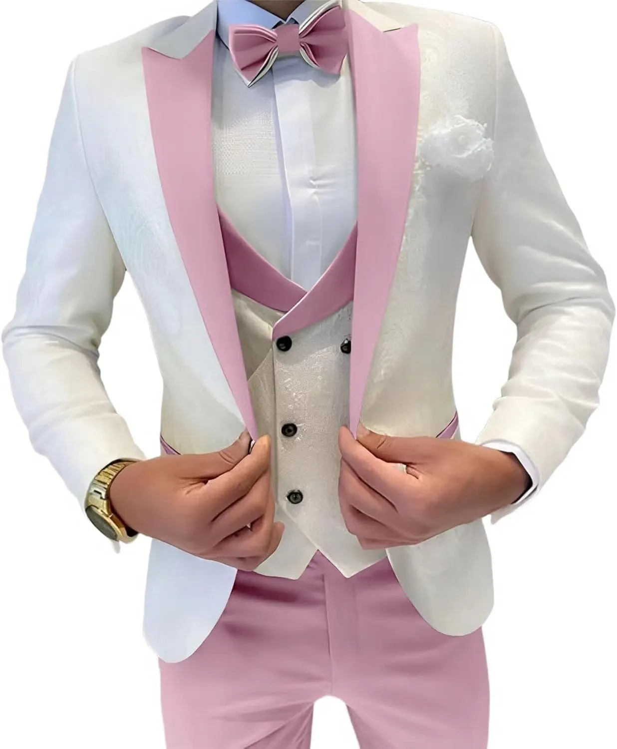 Mens Jacquard Suit 3 Piece Slim Fit Suit Mens Double Breasted Suit Formal Prom Tuxedo Suit Set for Wedding Dinner