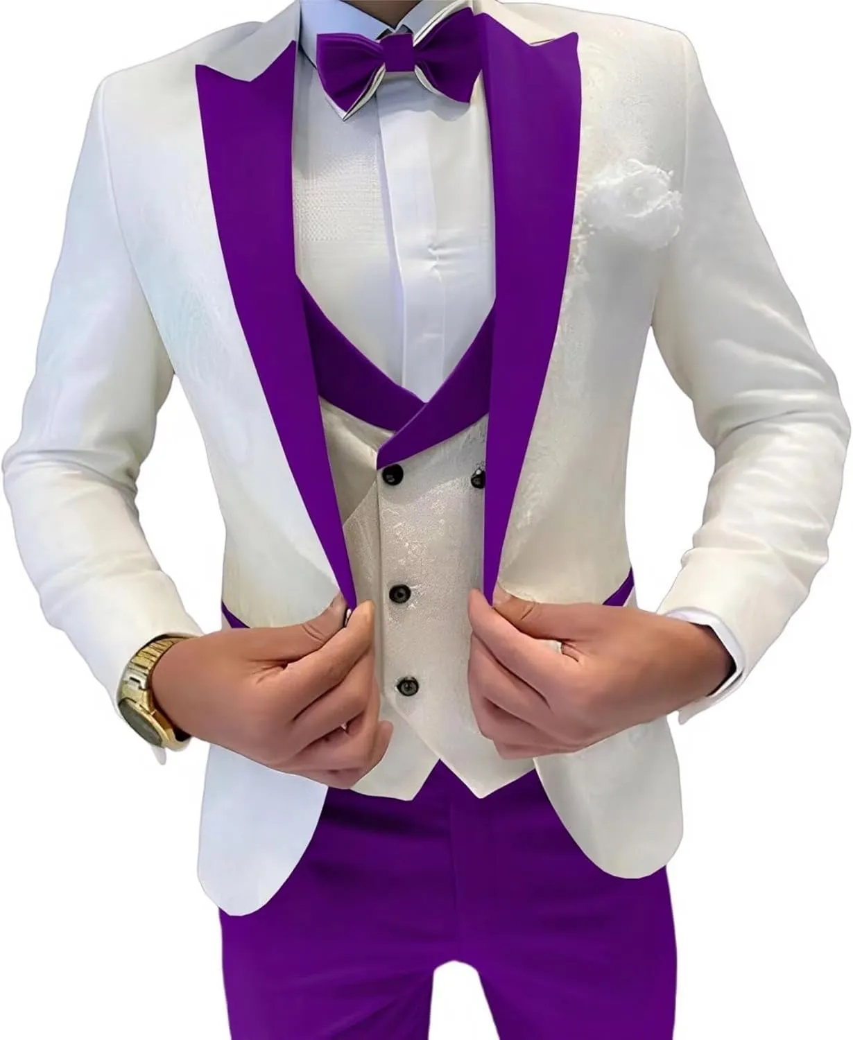 Mens Jacquard Suit 3 Piece Slim Fit Suit Mens Double Breasted Suit Formal Prom Tuxedo Suit Set for Wedding Dinner