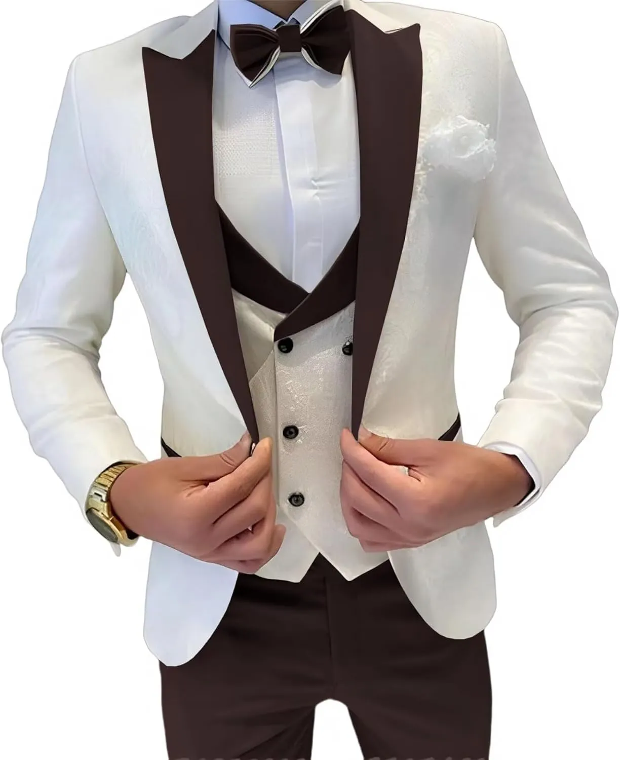 Mens Jacquard Suit 3 Piece Slim Fit Suit Mens Double Breasted Suit Formal Prom Tuxedo Suit Set for Wedding Dinner