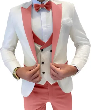 Mens Jacquard Suit 3 Piece Slim Fit Suit Mens Double Breasted Suit Formal Prom Tuxedo Suit Set for Wedding Dinner