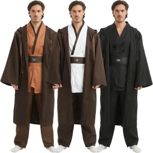 Men's Tunic Costumes Adult Tunic Hooded Robe Set Halloween Cosplay Costumes Knight Cloak With Pocket (Brown, 3X-Large)
