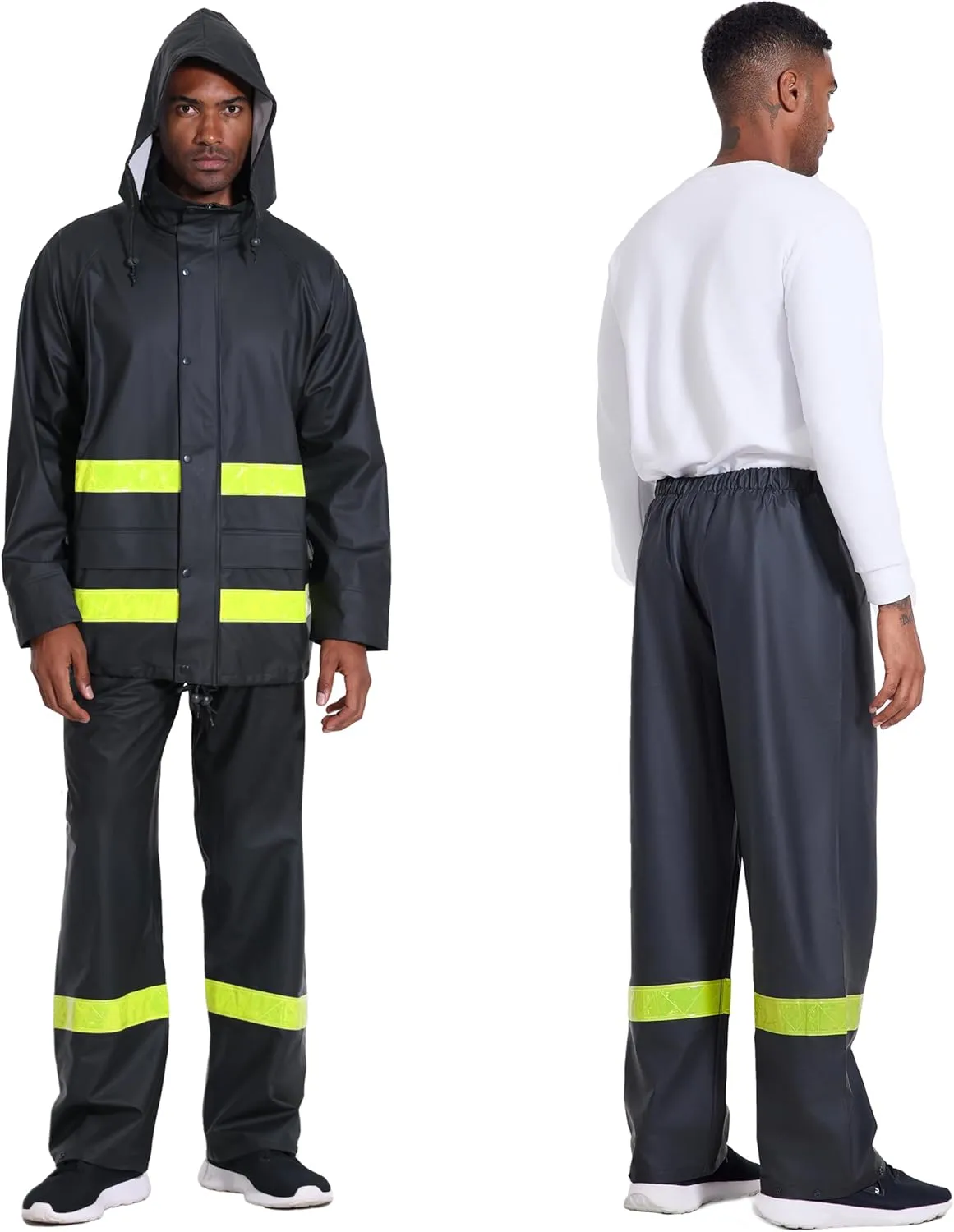 Men's Workwear Rain Suit - Hi Vis Waterproof Jacket&Pants 3-piece Set, Foul Weather Gear for Safety