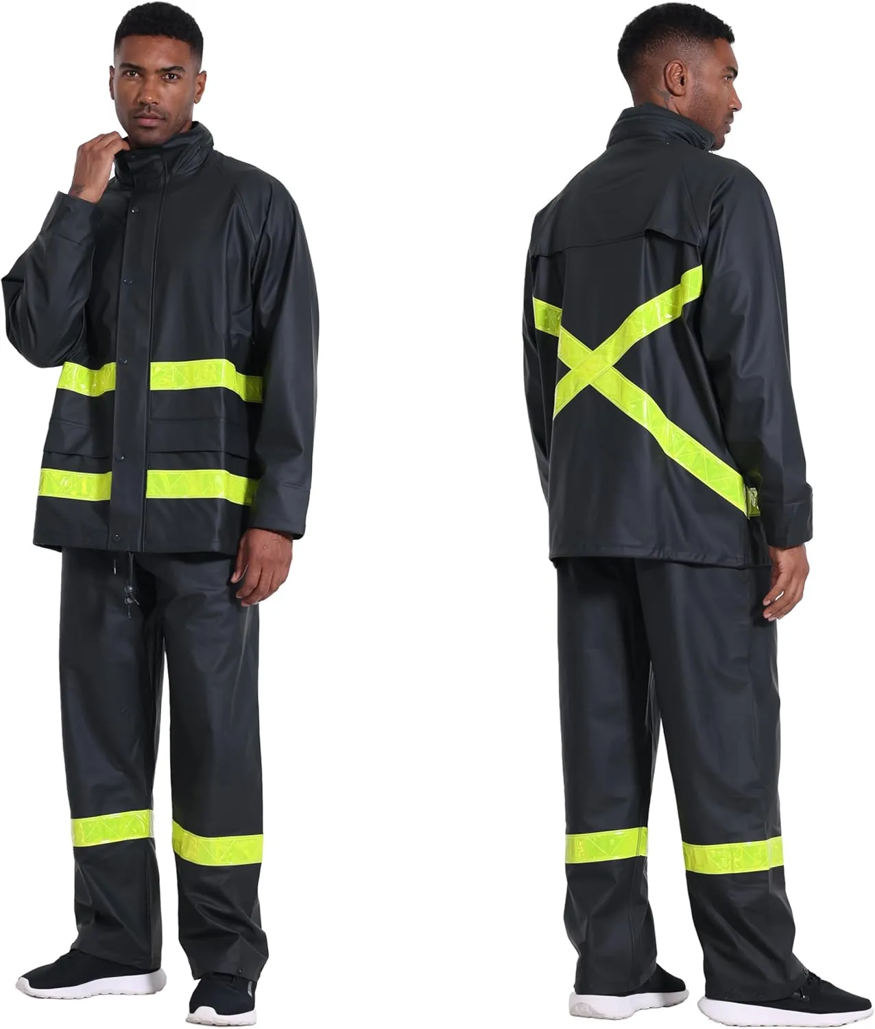 Men's Workwear Rain Suit - Hi Vis Waterproof Jacket&Pants 3-piece Set, Foul Weather Gear for Safety
