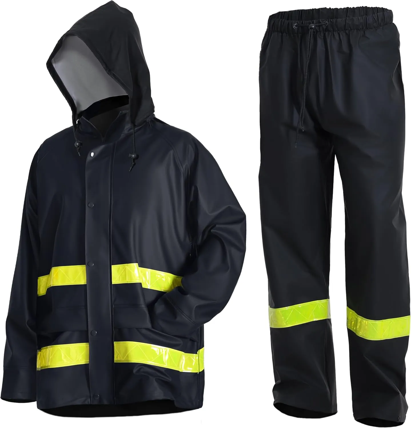 Men's Workwear Rain Suit - Hi Vis Waterproof Jacket&Pants 3-piece Set, Foul Weather Gear for Safety