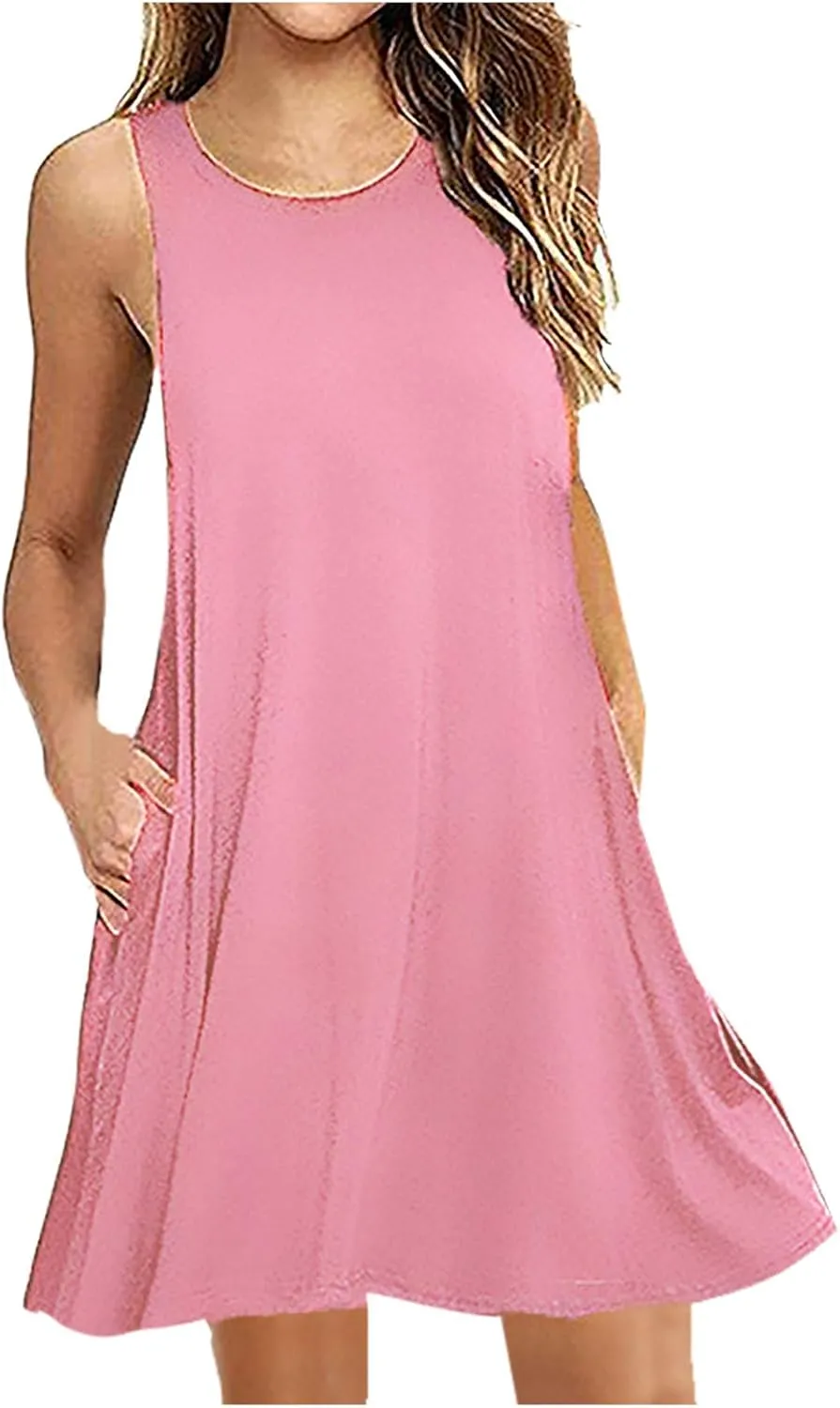 Midi Dresses for Women 2024 Casual Summer Crew Neck Sleeveless Tank Dress Beach Outfits Sexy Bohemian Sundress