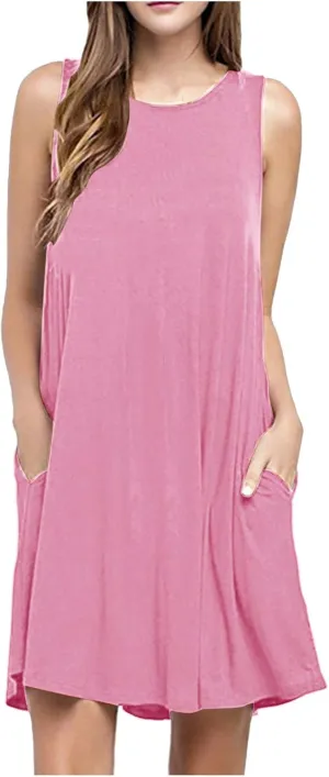 Midi Dresses for Women 2024 Casual Summer Crew Neck Sleeveless Tank Dress Beach Outfits Sexy Bohemian Sundress