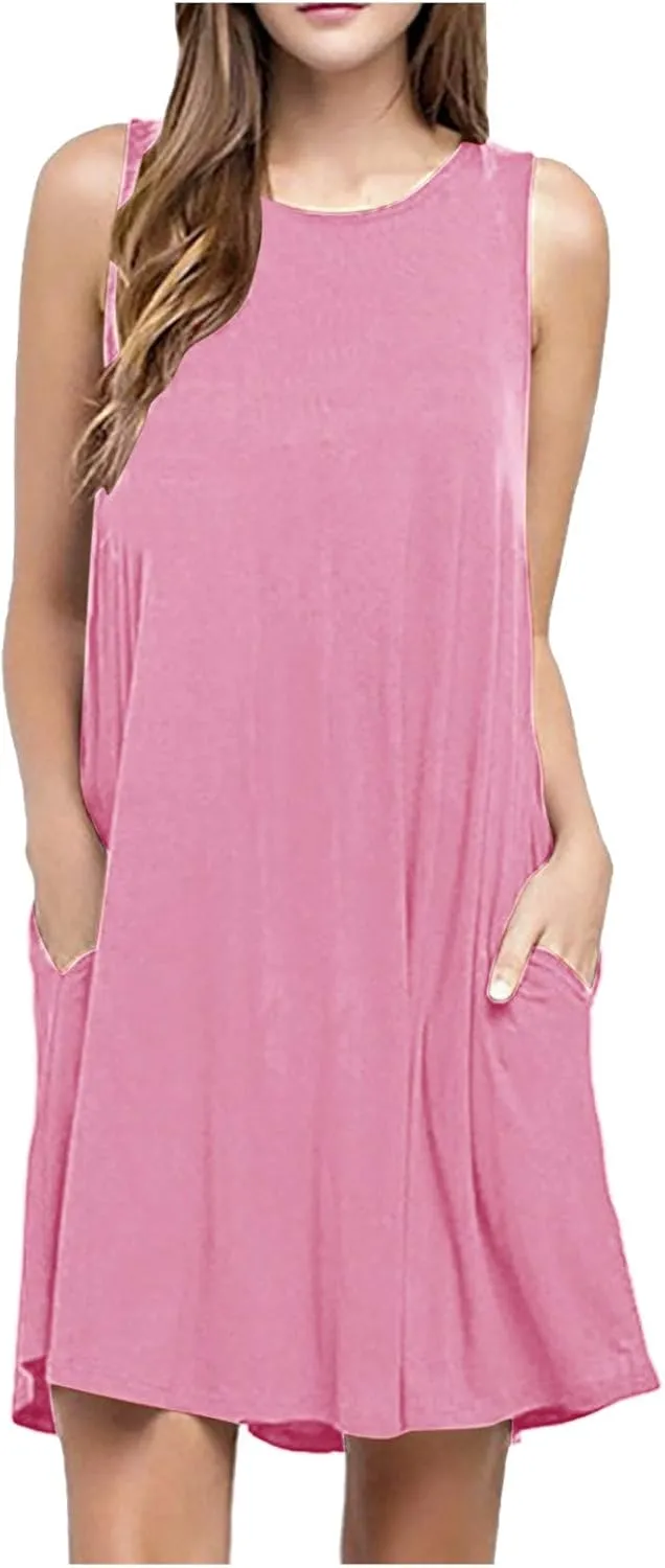 Midi Dresses for Women 2024 Casual Summer Crew Neck Sleeveless Tank Dress Beach Outfits Sexy Bohemian Sundress