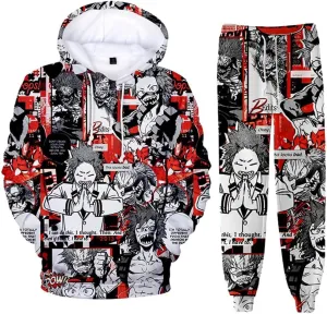 Midoriya Izuku Sweatshirt Pants Set 3D Graffiti Print Todoroki Shouto Anime Pullover Adult Casual Sportswear Set