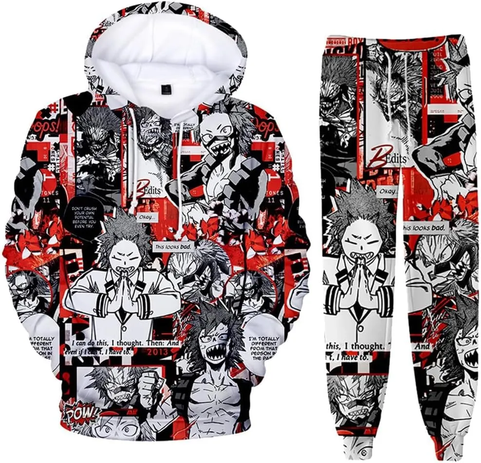Midoriya Izuku Sweatshirt Pants Set 3D Graffiti Print Todoroki Shouto Anime Pullover Adult Casual Sportswear Set