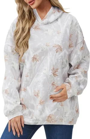 MISSACTIVER Womens Oversized Camo Hoodies Maple Leaf Print Hooded Sweatshirt Fleece Long Sleeve Pullover Fall Outfits