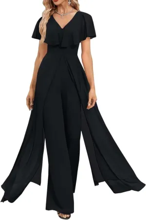 Mother of The Bride Pant Suits for Wedding 2 Pieces Chiffon Pantsuits for Wedding Guest Jumpsuit for Women