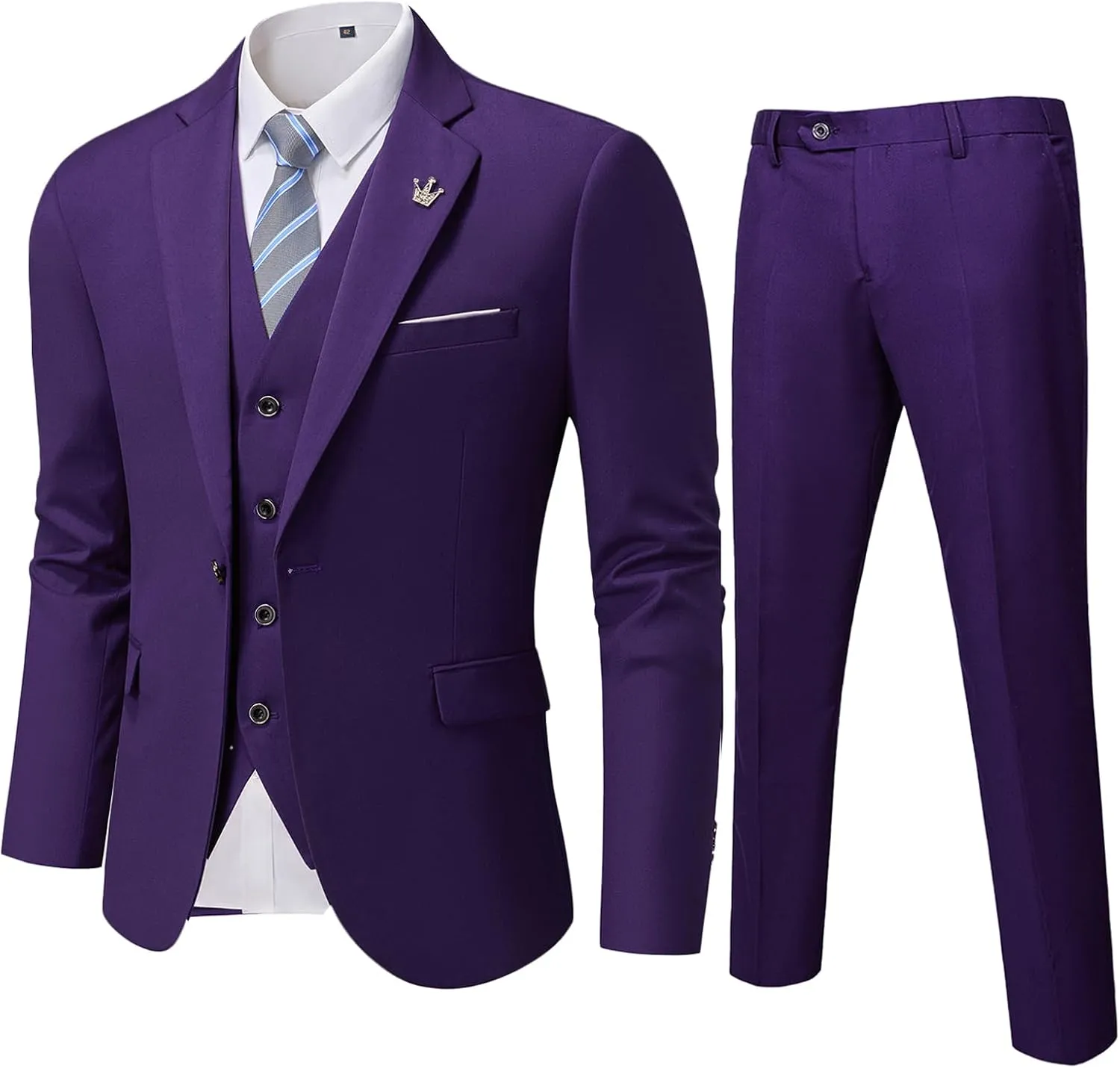 MY'S Men's 3 Piece Slim Fit Suit Set, One Button Solid Jacket Vest Pants with Tie