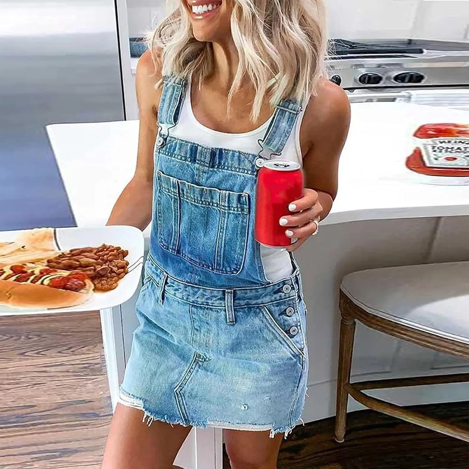 NaRHbrg Denim Skirts for Women's Casual Distressed Ripped A-Line Denim Short Skirt Zipper Front Denim Mini Skirt with Pocket