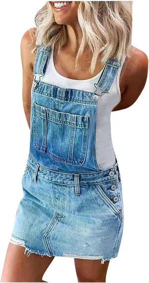 NaRHbrg Denim Skirts for Women's Casual Distressed Ripped A-Line Denim Short Skirt Zipper Front Denim Mini Skirt with Pocket