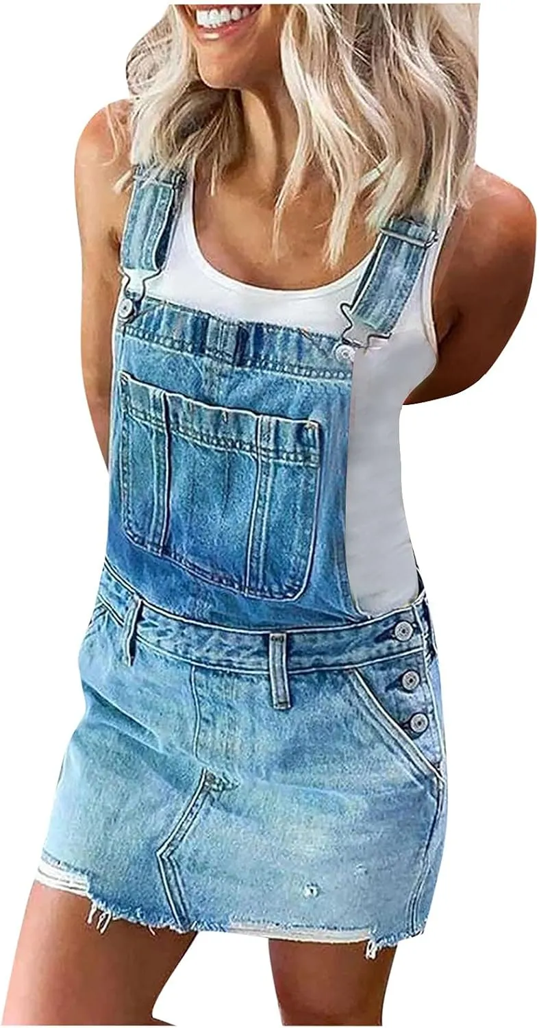 NaRHbrg Denim Skirts for Women's Casual Distressed Ripped A-Line Denim Short Skirt Zipper Front Denim Mini Skirt with Pocket