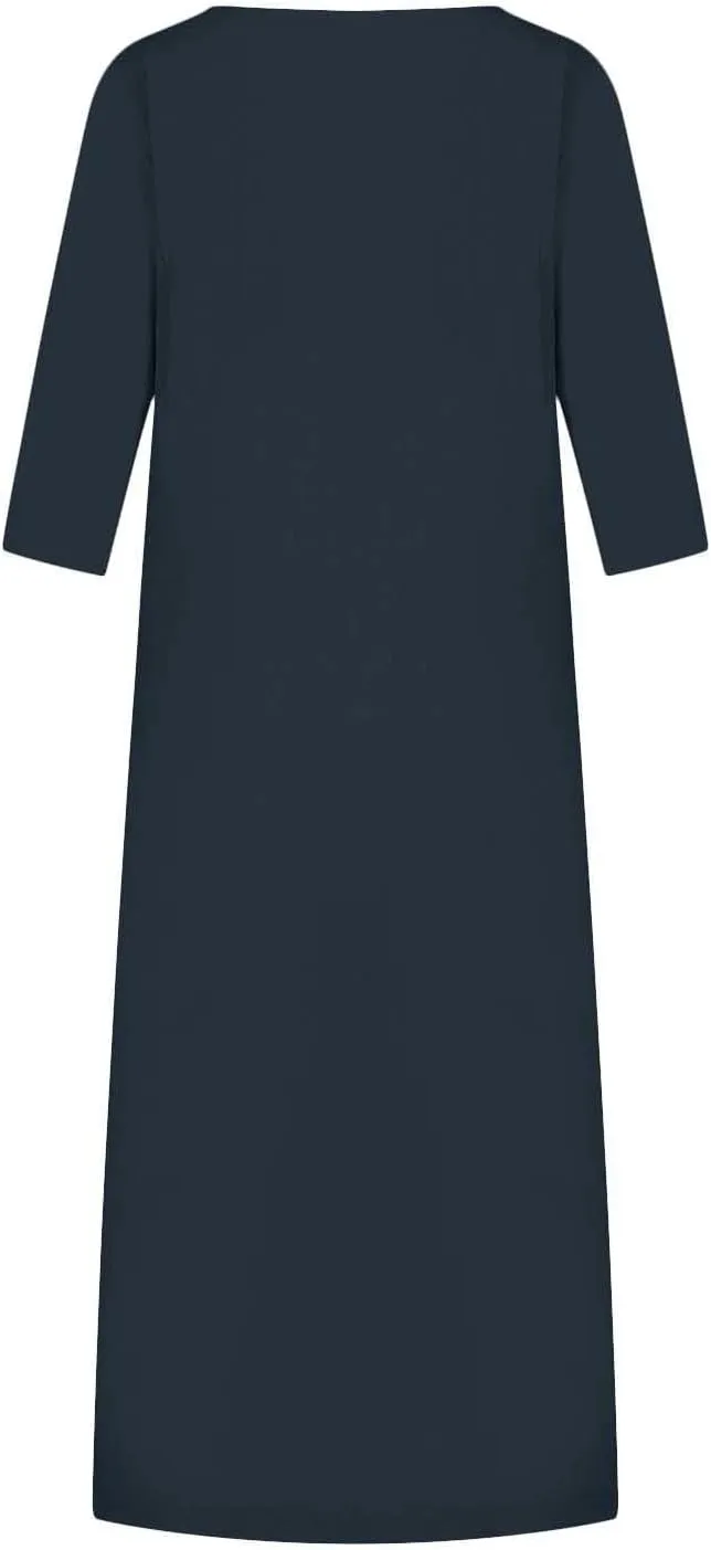 NaRHbrg Women's Cotton Linen Dresses Casual Loose Bohemian Dresses Short Sleeve Summer Beach Swing Dress Solid Color Sundress
