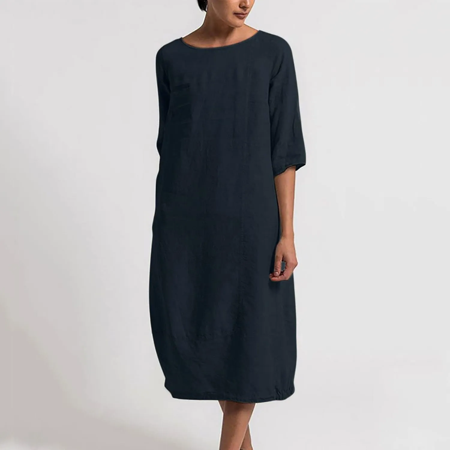 NaRHbrg Women's Cotton Linen Dresses Casual Loose Bohemian Dresses Short Sleeve Summer Beach Swing Dress Solid Color Sundress