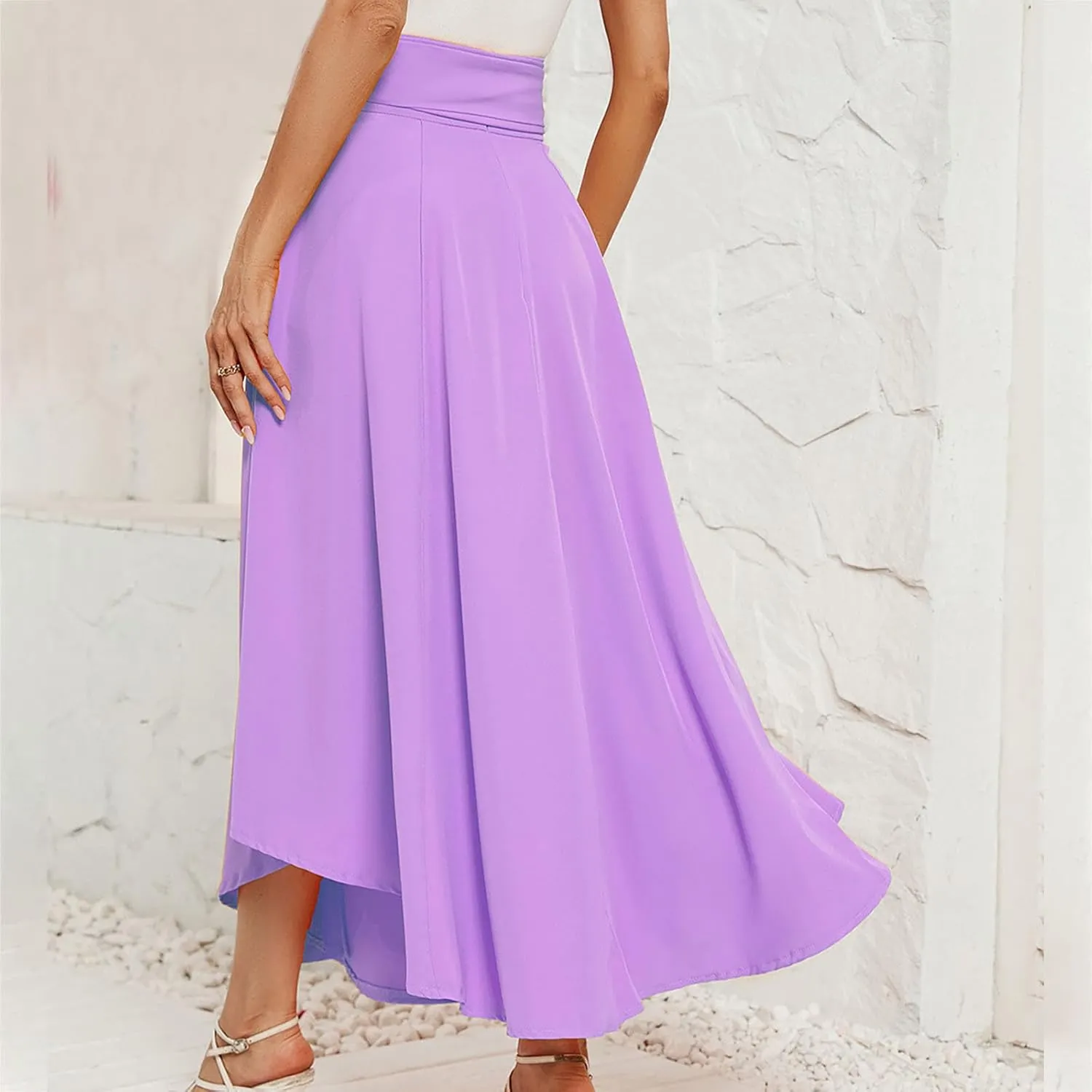 NATHGAM Long Skirts for Women High Waist Bowknot A-Line Prom Party Skirt Long Satin Floor Length Pleated Maxi Skirt Flowy Hem