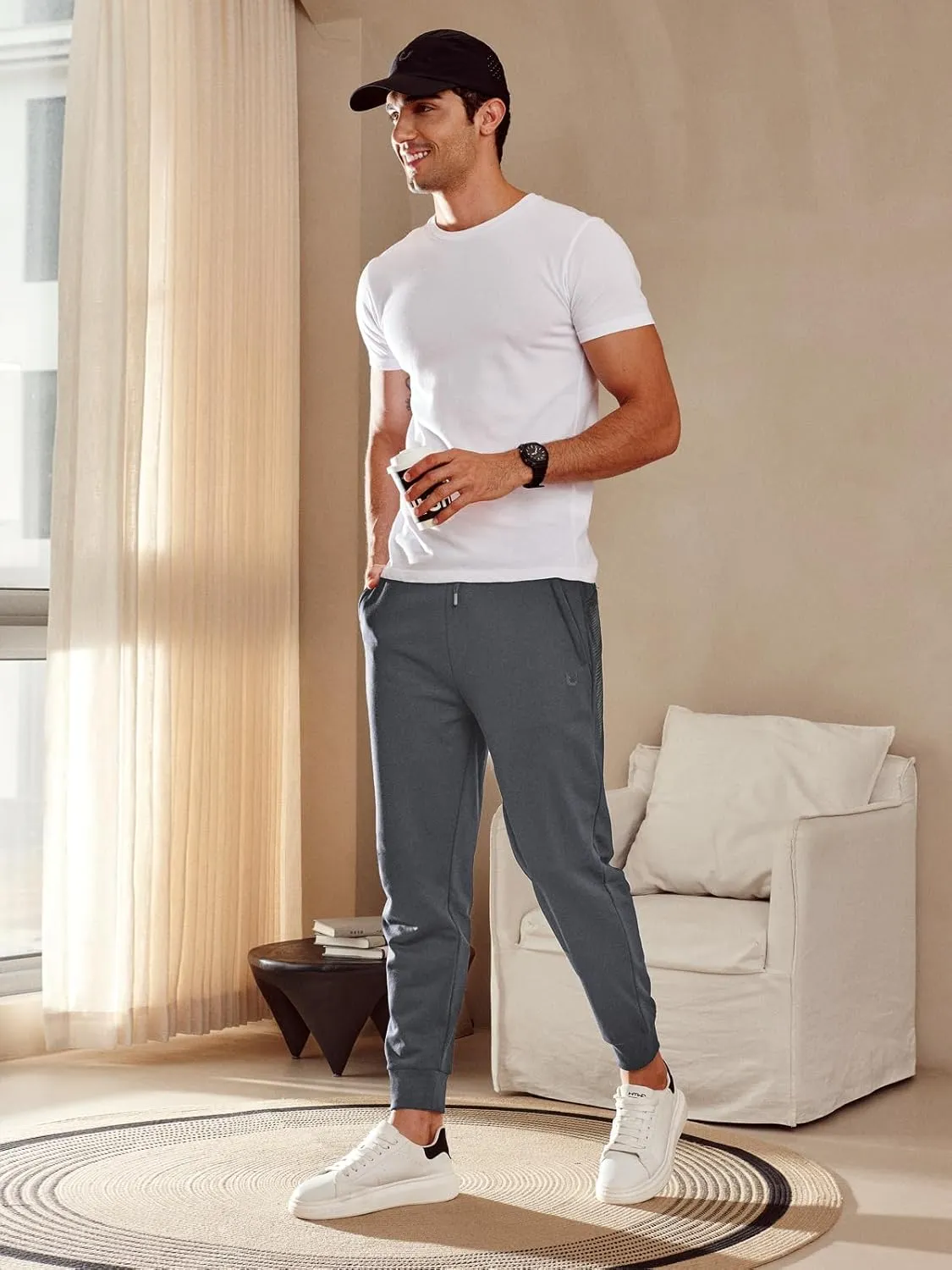NORTHYARD Men's Cotton Athletic Jogger Sweatpants with Zipper Pockets Running Workout Gym Tapered Pants Comfy Lounge Pants