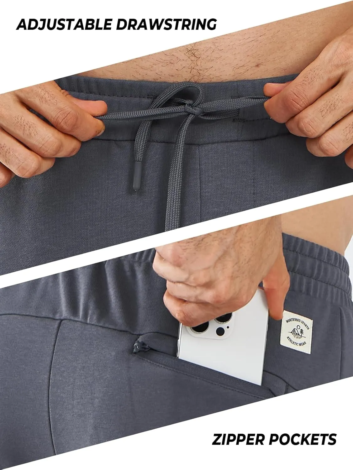 NORTHYARD Men's Cotton Athletic Jogger Sweatpants with Zipper Pockets Running Workout Gym Tapered Pants Comfy Lounge Pants