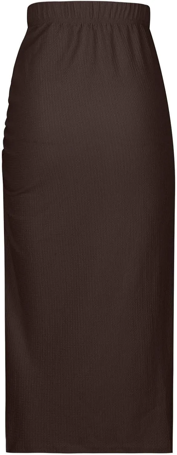 Pencil Skirts for Women High Waisted Maxi Skirts with Side Slit Dressy Casual Skirts Elegant Ruched Bodycon Skirt