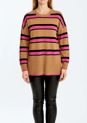 Ping Pong Fun Stripe Knit in Camel Fuchsia