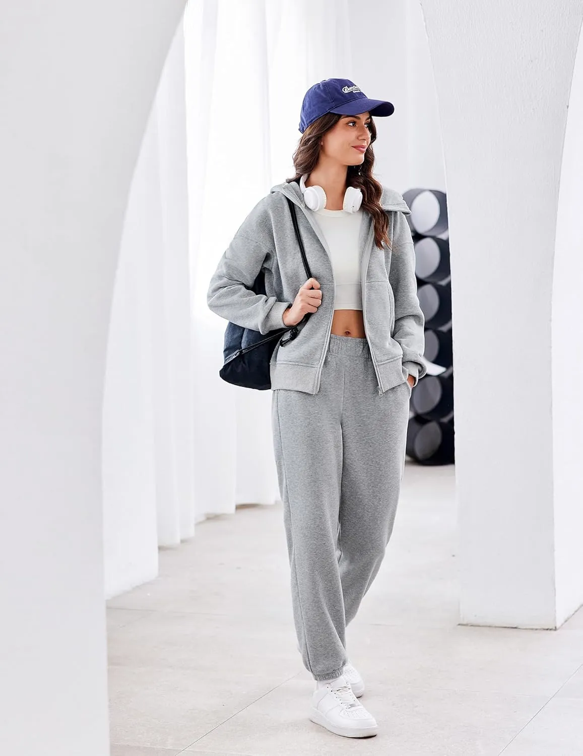 PINSPARK 2 Piece Sets for Women Fleece Sweatsuits Zip Up Hoodie Sweatshirts Drawstring Jogger Sweatpants With Pockets 2024