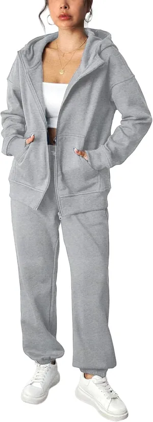 PINSPARK 2 Piece Sets for Women Fleece Sweatsuits Zip Up Hoodie Sweatshirts Drawstring Jogger Sweatpants With Pockets 2024