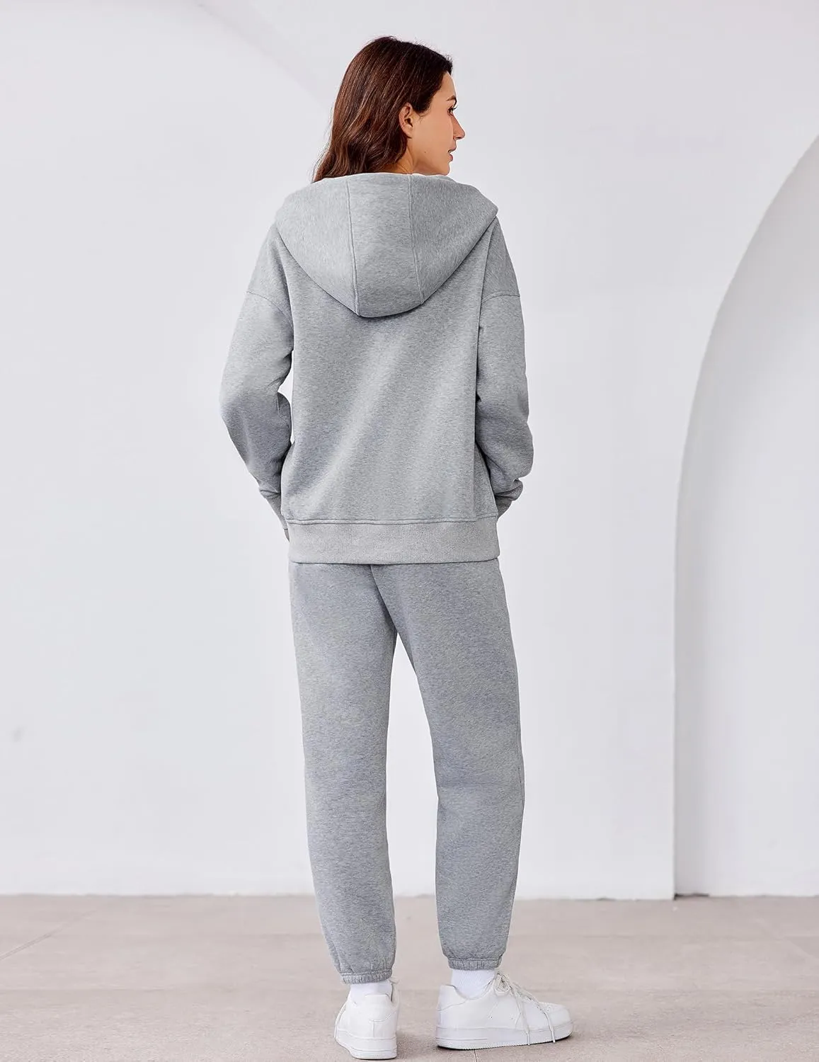 PINSPARK 2 Piece Sets for Women Fleece Sweatsuits Zip Up Hoodie Sweatshirts Drawstring Jogger Sweatpants With Pockets 2024
