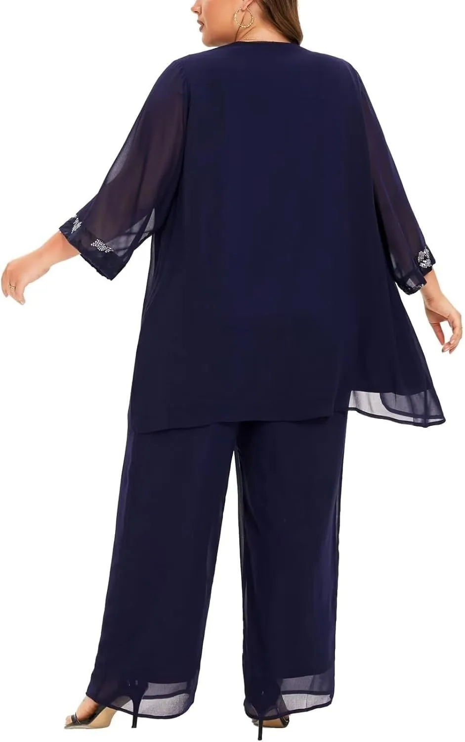 Plus Size Mother of The Bride Pant Suits 3 Pieces Chiffon Appliques Outfit Sets Special Occasion Wear