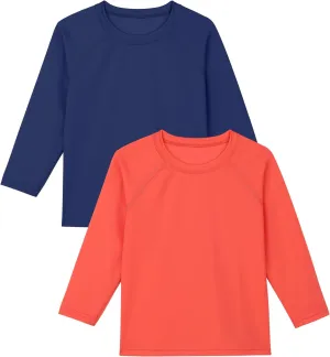 Poroka 2 Pack Baby and Toddler Boys' UPF 50  Long-Sleeve Rashguards Baby Boy Quick Dry Swim Shirt Toddler Swimwear Surf Tops