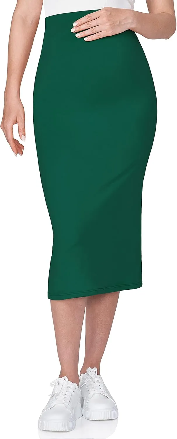 POSHDIVAH Women's Maternity Skirt Over The Belly Midi High Waisted Solid Stretchy Pregnancy Pencil Skirt