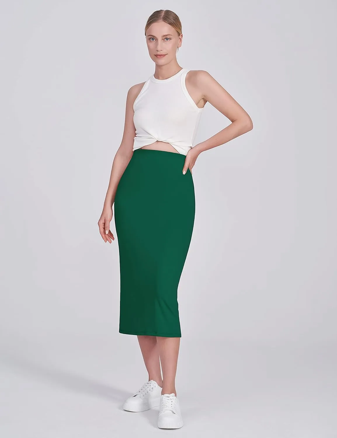 POSHDIVAH Women's Maternity Skirt Over The Belly Midi High Waisted Solid Stretchy Pregnancy Pencil Skirt