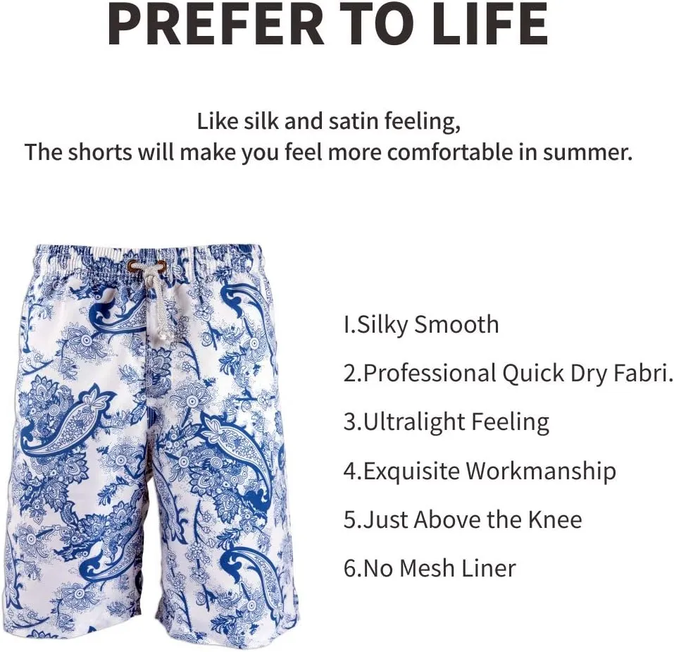 PREFER TO LIFE Men's Board Shorts, Quick Dry Swimwear Beach Holiday Party Bermuda Swim Big Pants 