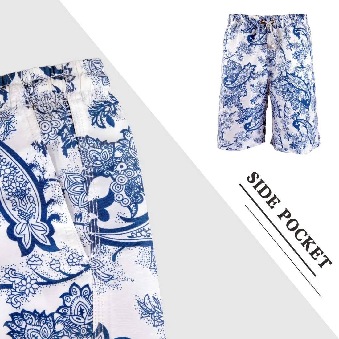 PREFER TO LIFE Men's Board Shorts, Quick Dry Swimwear Beach Holiday Party Bermuda Swim Big Pants 