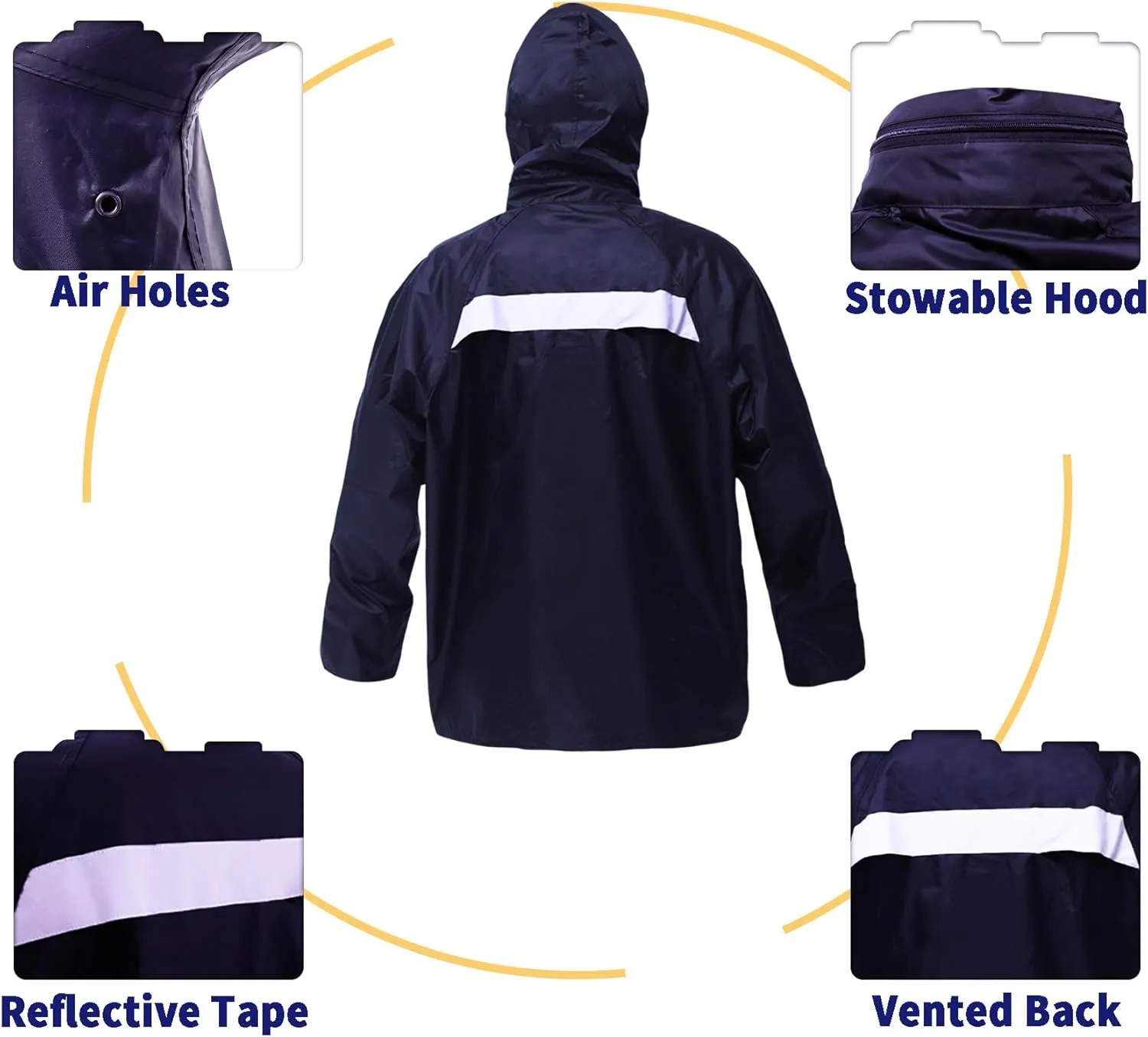 Rain Suits for Men Women Waterproof Fishing Rain Jacket Bib Pants Lightweight Reflective 3-Piece Rain Gear