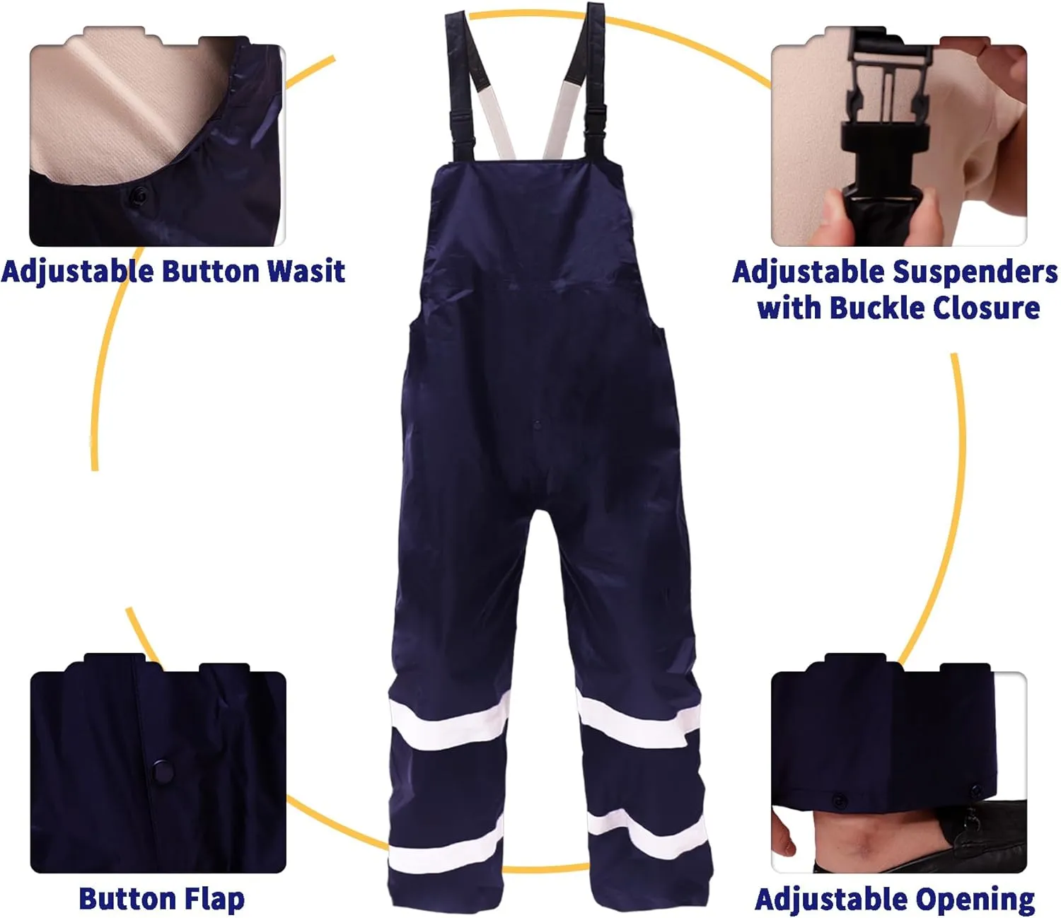 Rain Suits for Men Women Waterproof Fishing Rain Jacket Bib Pants Lightweight Reflective 3-Piece Rain Gear