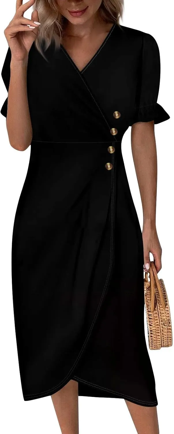 Resort Dresses for Women,Summer Elegant Wrap V Neck Floral Boho Dress Flowy Ruched Hawaiian Summer Dress
