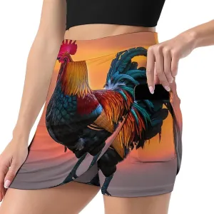 Rooster Sunrise Women's Skort Athletic Skirt Golf Skorts A-line Skirts with Built-in Shorts Pockets