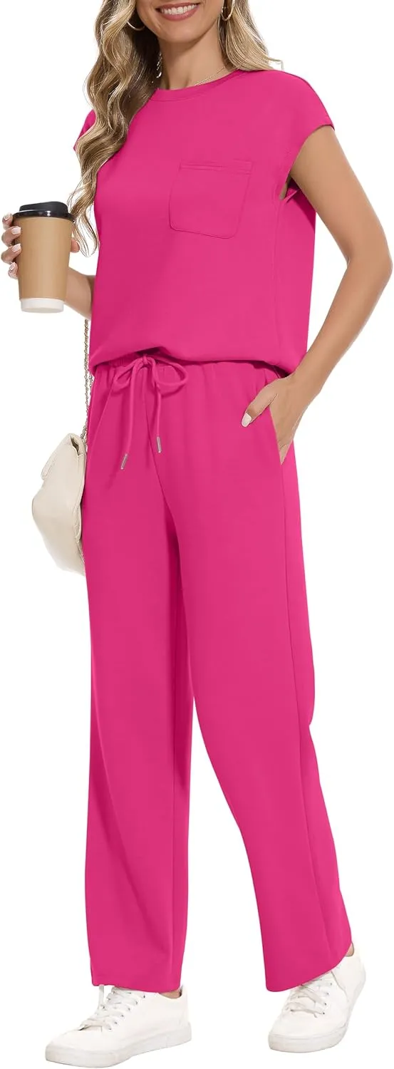 RUBZOOF Lounge Sets for Women 2 Piece Track Suits Outfits 2025 Travel Summer Casual Outfit Sets Matching Pants Set Clothing