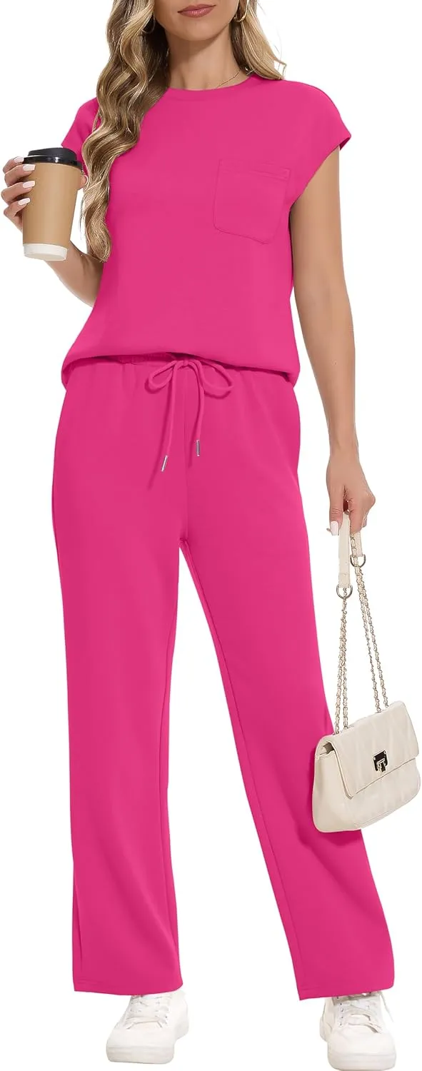 RUBZOOF Lounge Sets for Women 2 Piece Track Suits Outfits 2025 Travel Summer Casual Outfit Sets Matching Pants Set Clothing