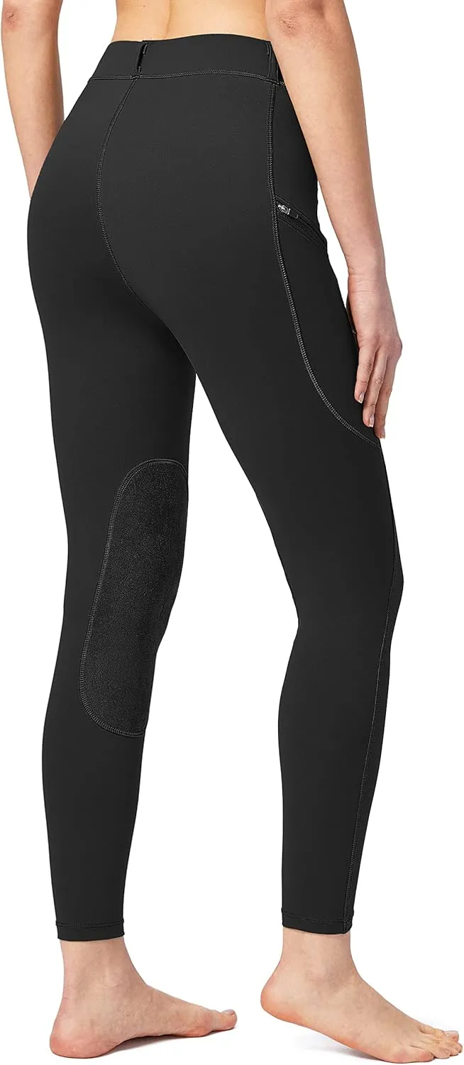SANTINY Women's Horse Riding Pants with Zipper Pockets Knee-Patch Schooling Tights Equestrian Breeches for Women