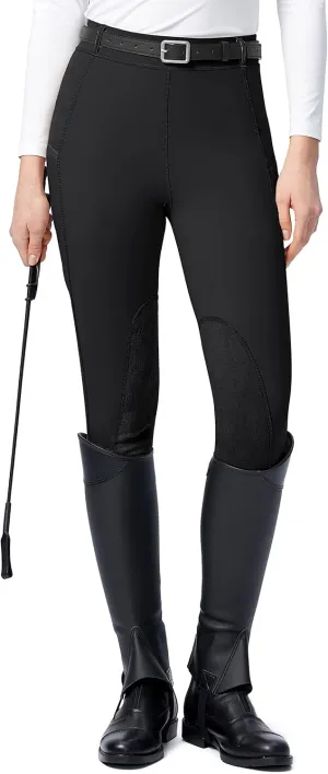 SANTINY Women's Horse Riding Pants with Zipper Pockets Knee-Patch Schooling Tights Equestrian Breeches for Women