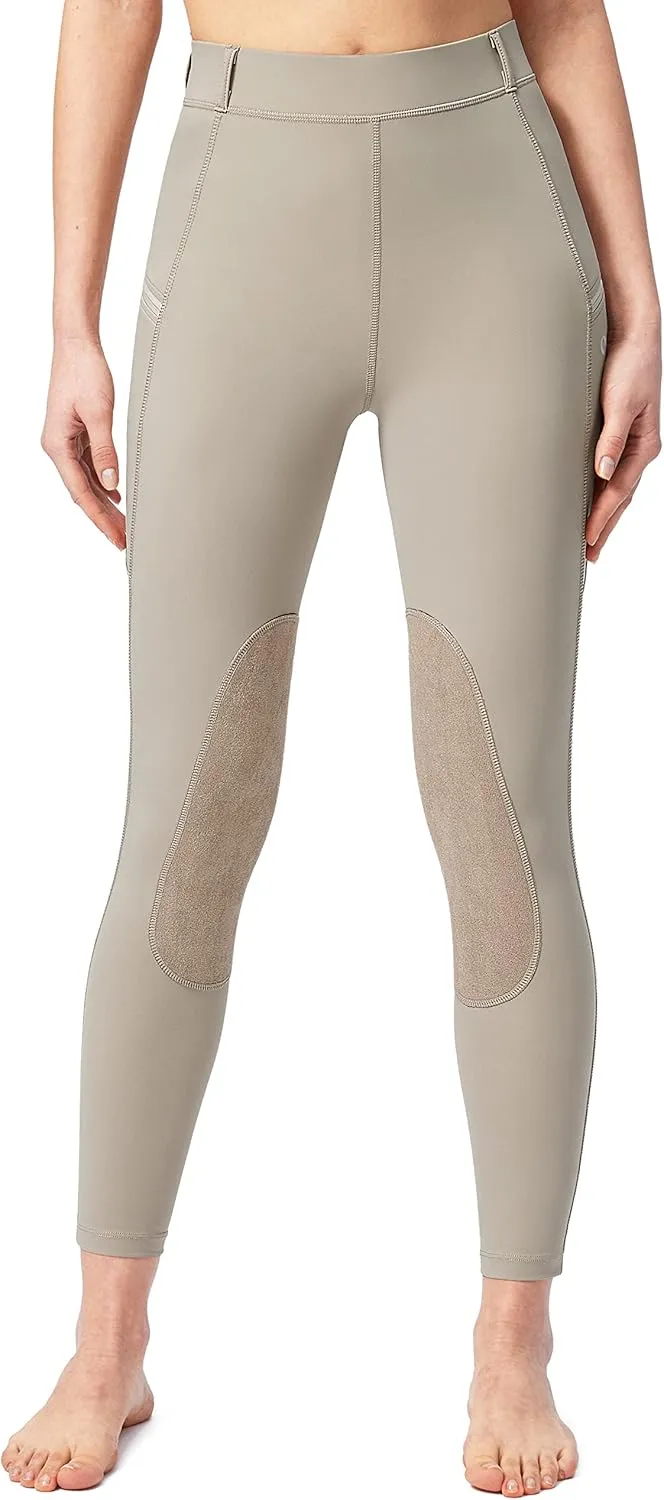 SANTINY Women's Horse Riding Pants with Zipper Pockets Knee-Patch Schooling Tights Equestrian Breeches for Women