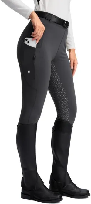 SANTINY Women's Horse Riding Pants Zipper Pockets Silicone Full-Seat Breeches Equestrian Schooling Tights for Women