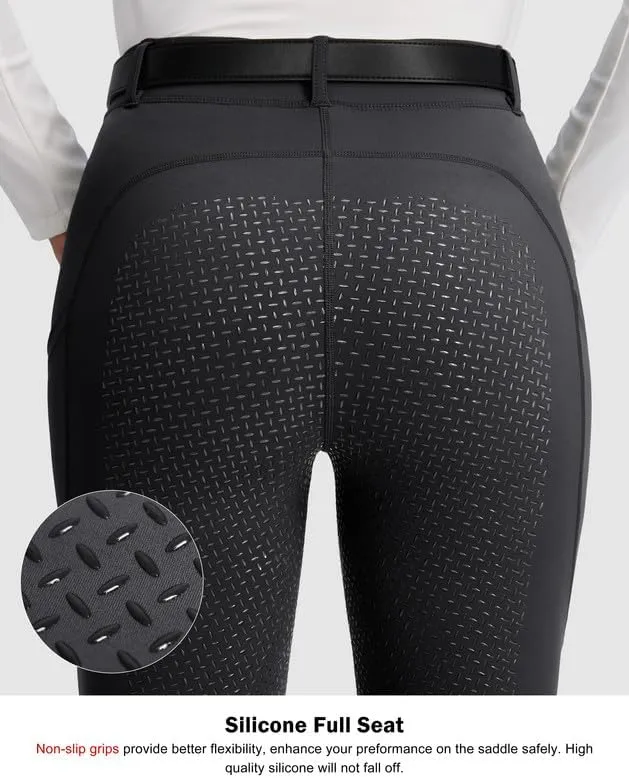 SANTINY Women's Horse Riding Pants Zipper Pockets Silicone Full-Seat Breeches Equestrian Schooling Tights for Women