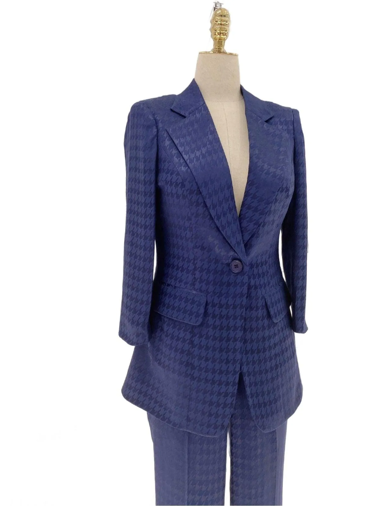 Sapphire Blue Women Pant Suit - Half Sleeve Trouser Suit